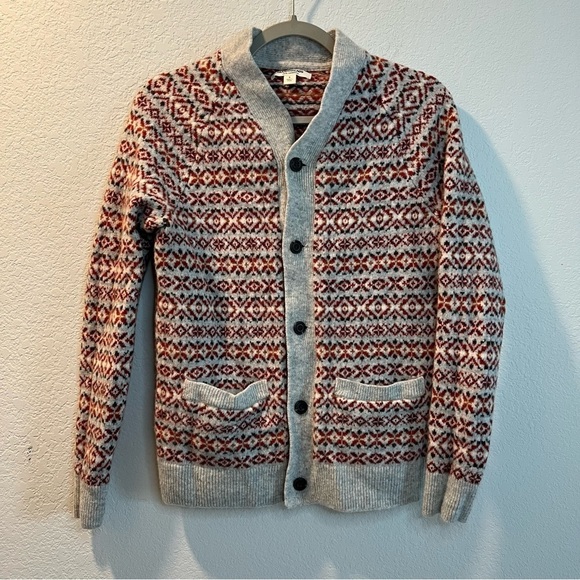 Women’s Goodthreads lambswool red patterned button front cardigan sweater size S - Picture 1 of 4